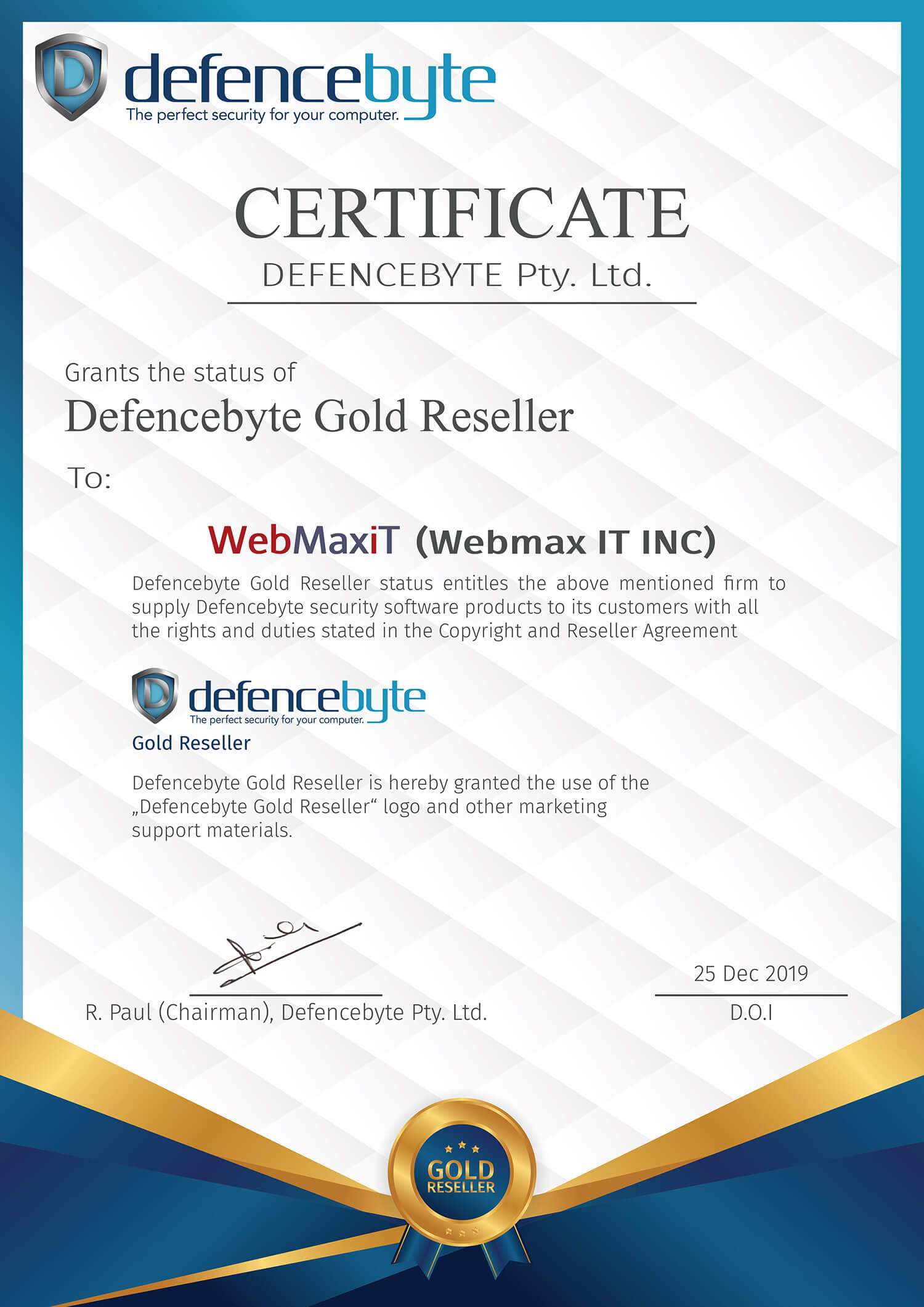 Gold Reseller Certificate
